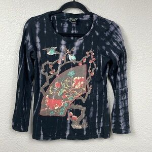 Citron 3.33 Long Sleeve Burn Out Tee T Shirt Black Graphic Sz S